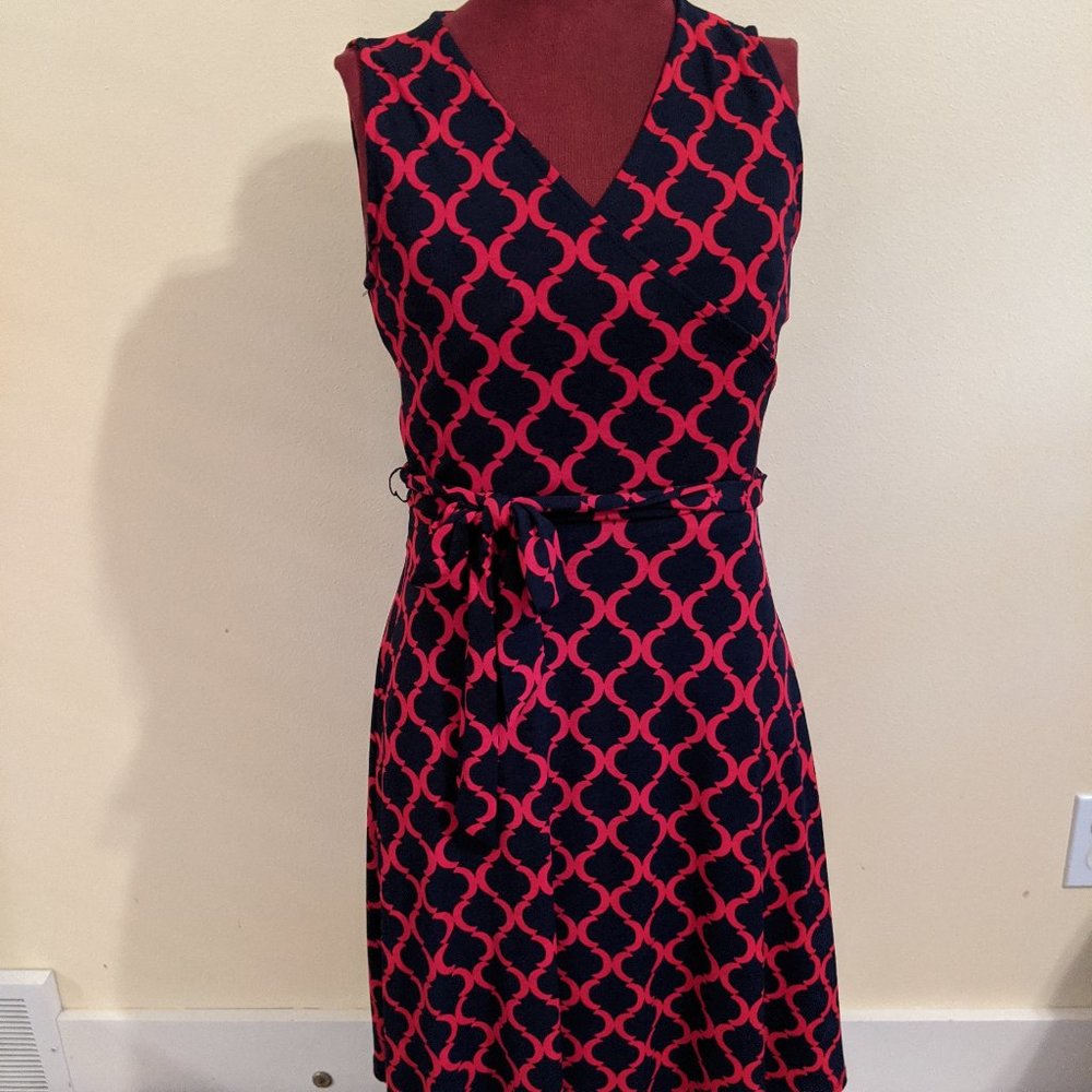 Pink and Navy Wrap Dress with Tie
